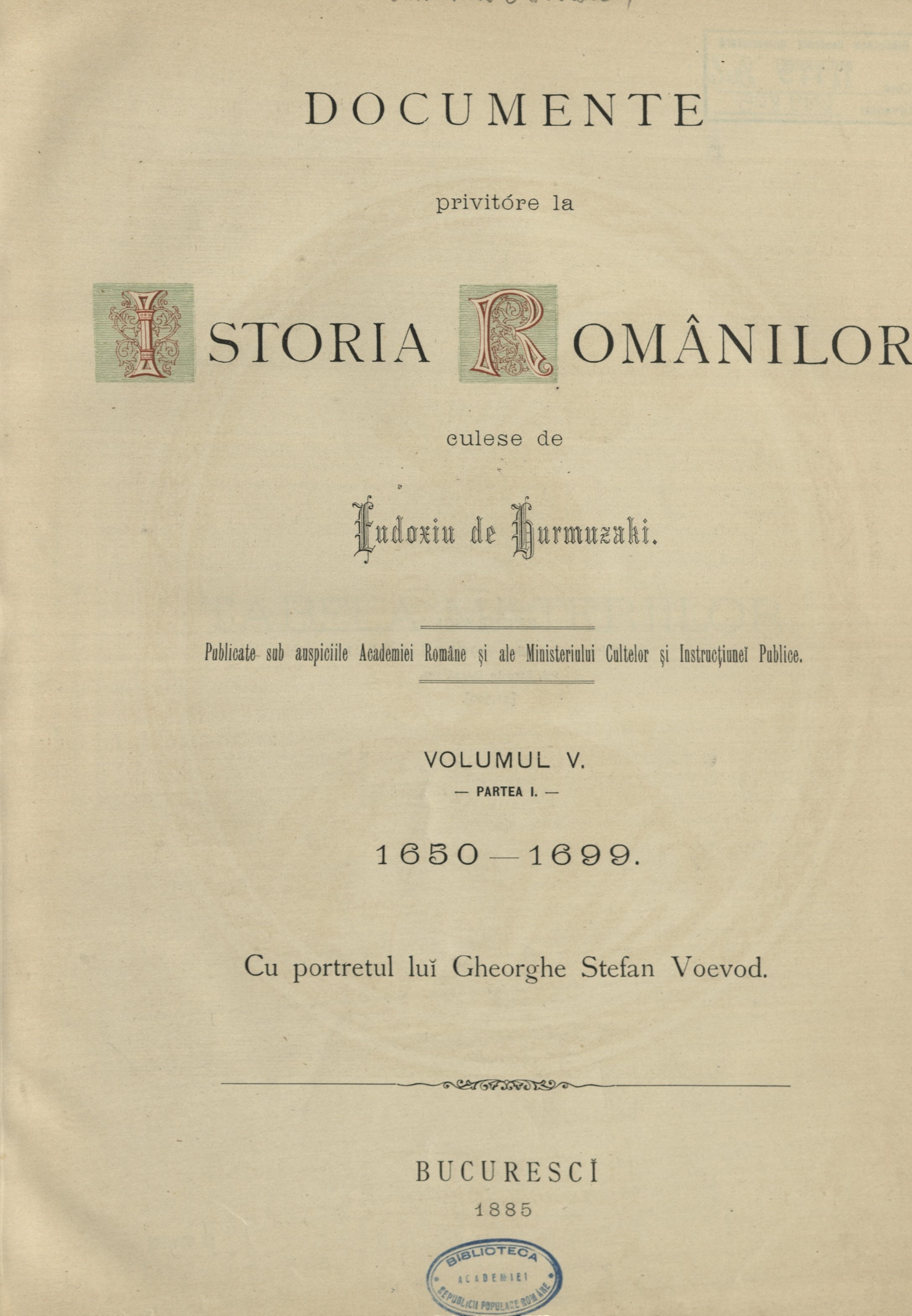 Restitutio | Documente privitoare la istoria românilor Vol. 5, Part. 1